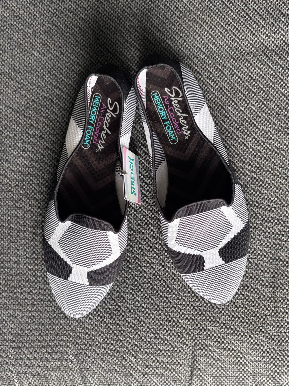 Skechers Black & White Slip-On Stretch Fit Washable Flats